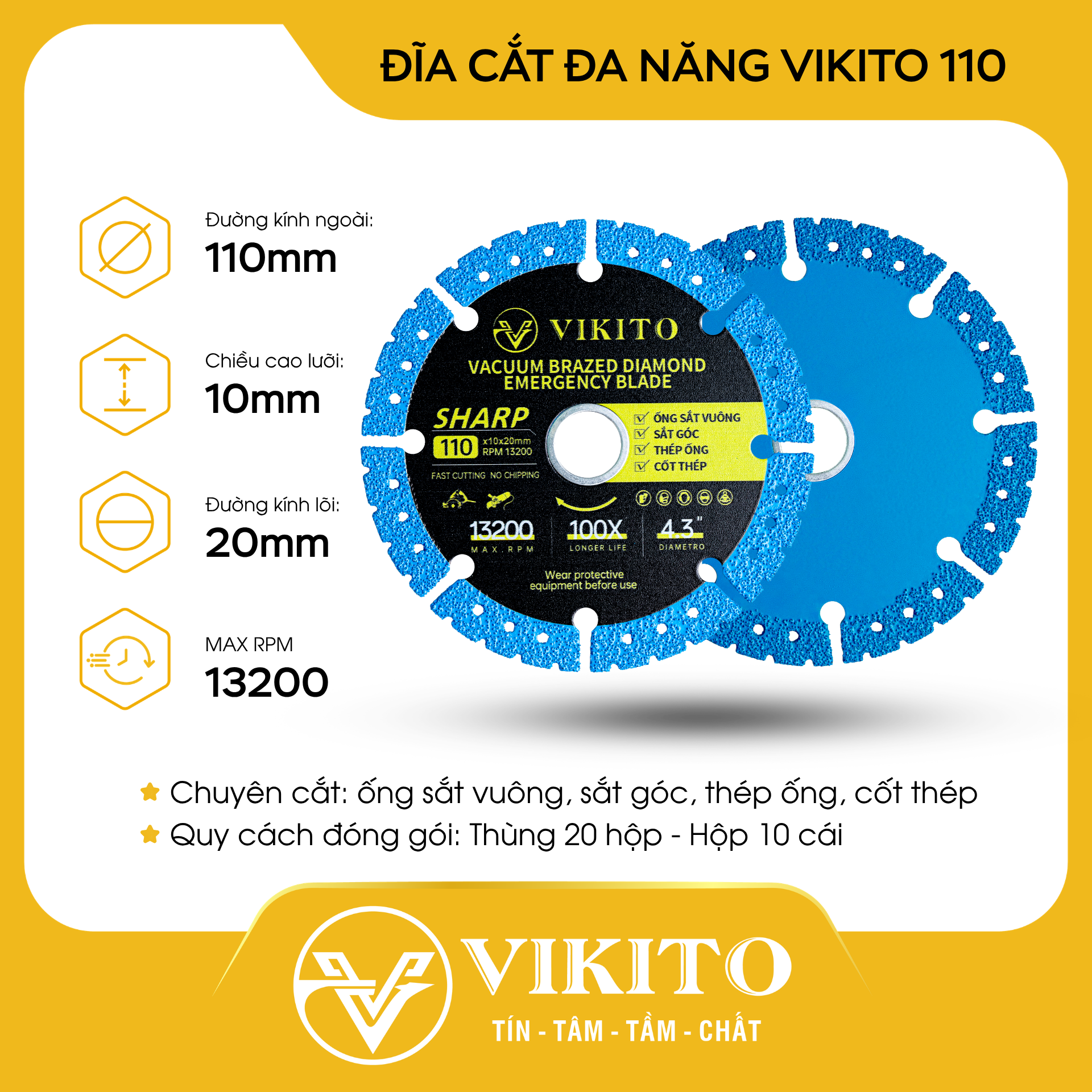 Đĩa cắt đa năng VIKITO 110 cắt kim cương chuyên cắt sắt